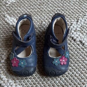 Clarks Navy Blue Kids Shoes with Floral Design